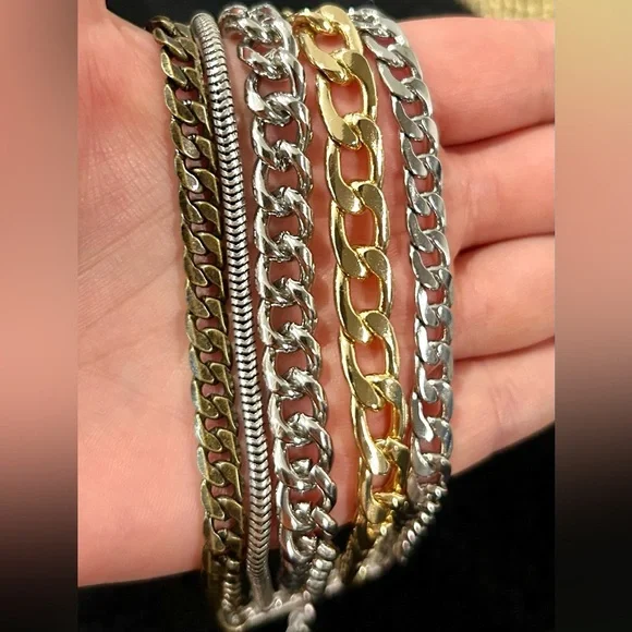 Jenny Bird Mixed Chain Austin Cuff Bracelet – Gold & Silver Tone - Picture 4 of 8